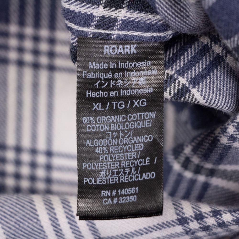Roark Mens XL‎ Classic Fit Blue White Plaid Flannel Long Sleeve Shirt Cotton - Picture 11 of 15